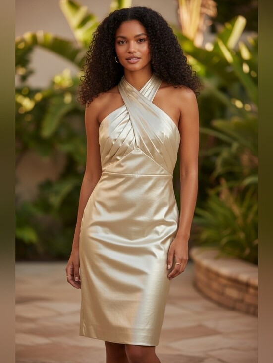 VENUS Dresses & Skirts - VENUS Metallic Gold Twist Halter Midi Dress
